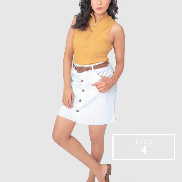 OLGYN High-Waisted Fringe Hem White Denim Skirt - Picture 4 of 5